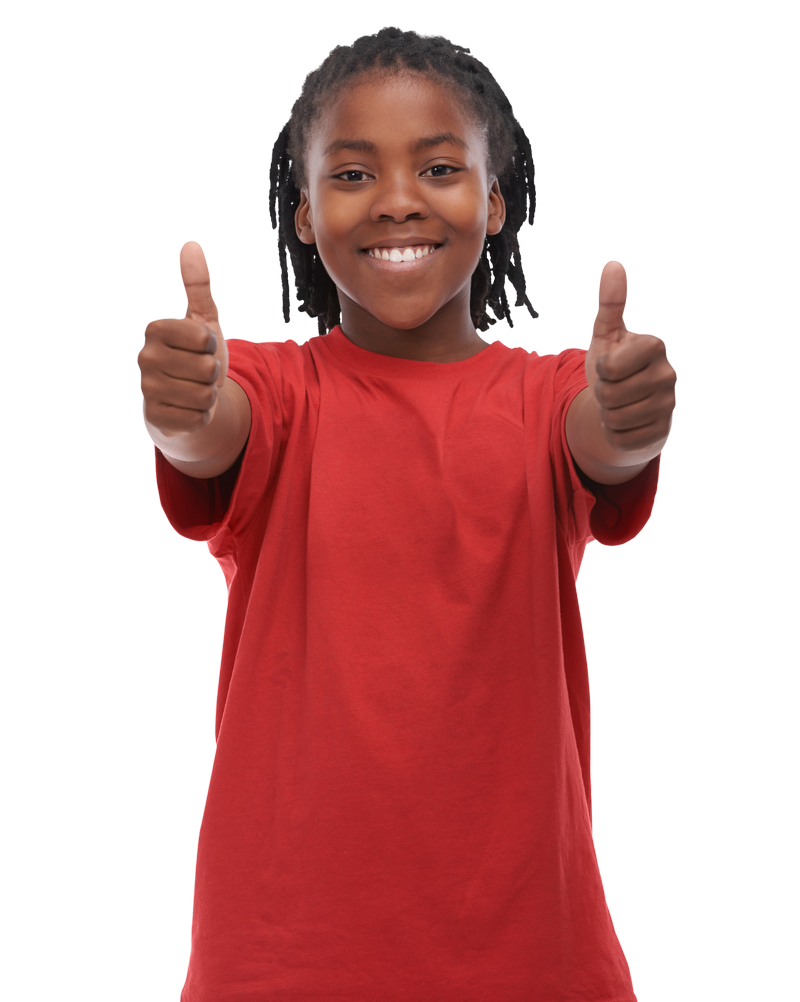 boy in red shirt giving thumbs up